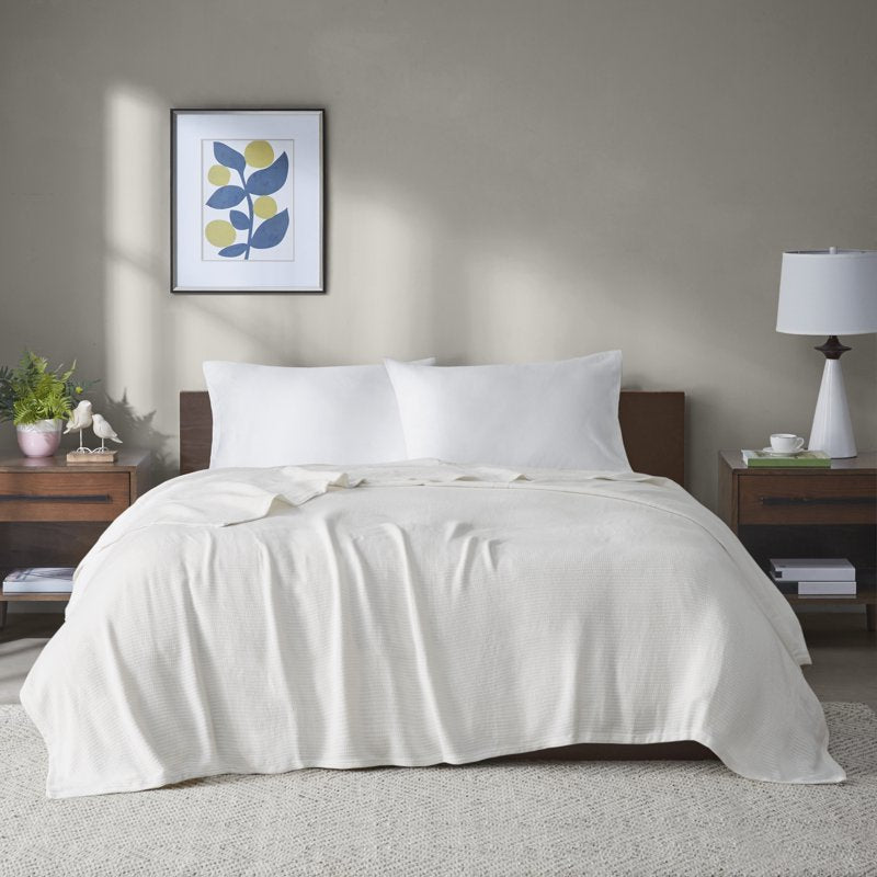 Home Essence Knit Freshspun Basketweave Cotton Blanket - Full/Queen Cream