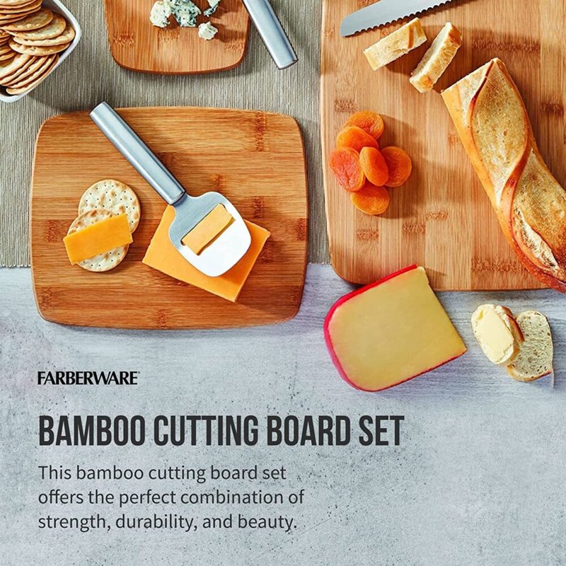 Bamboo Cutting Board Set - 3 Piece Kitchen Boards, Brown