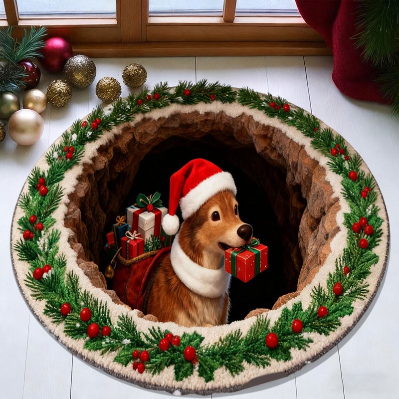 Christmas 3D Non-Slip Floor Mat - Round Area Rug with Merry Christmas Design - Variation B: Christmas #13
