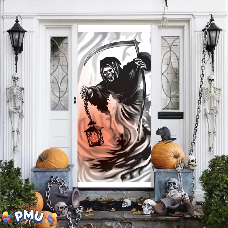 PMU Halloween Reaper Light Up Door Cover - 1 Piece, Spooky Door Decor
