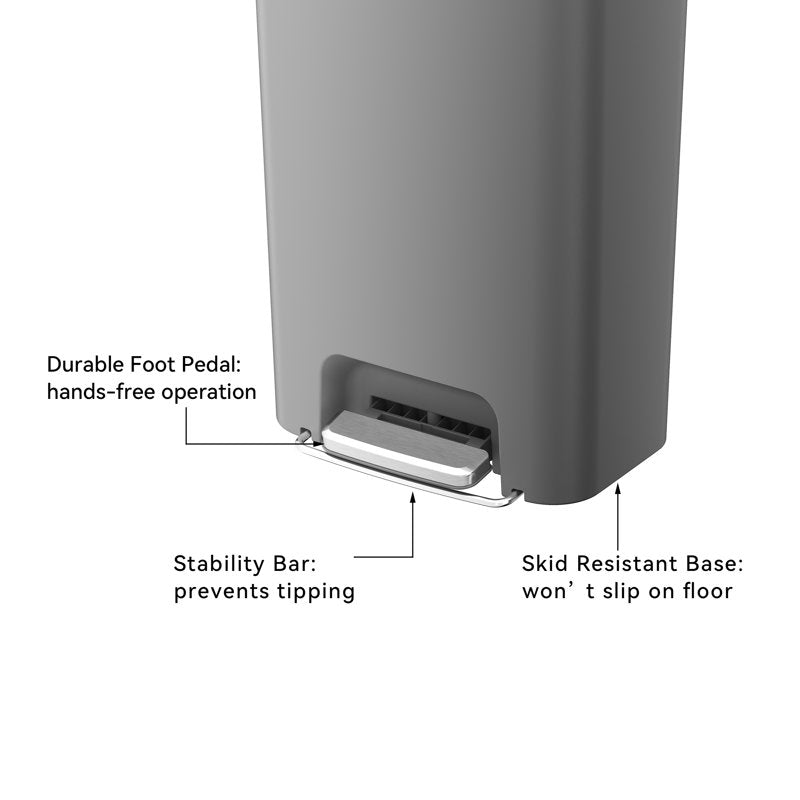 11.9 Gallon Kitchen Trash Can - Plastic Step Bin with Soft Close Lid - Gray