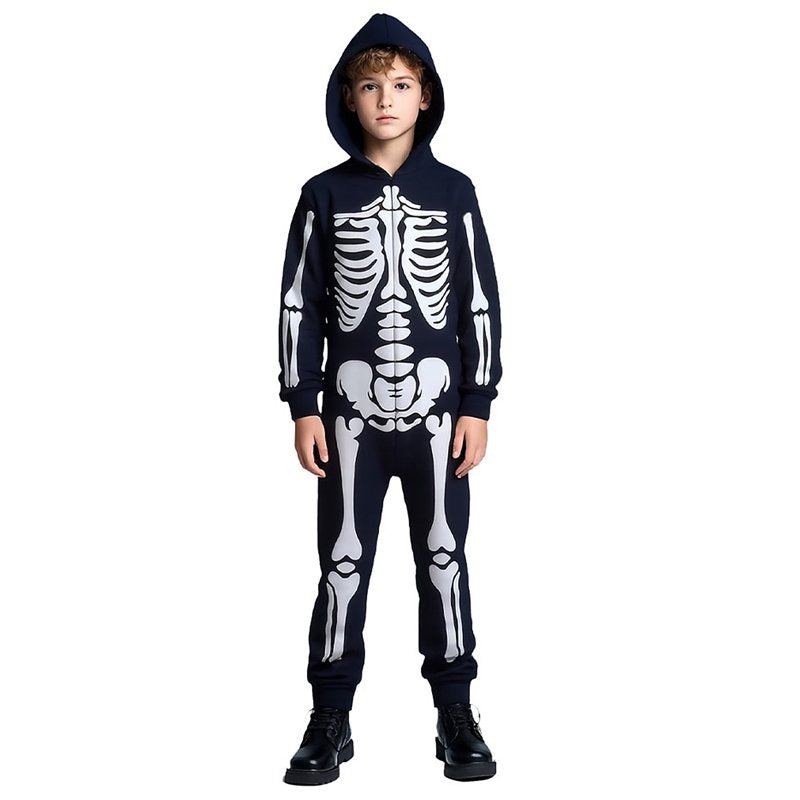 Hooded Skeleton Costume for Kids 5-6 Years - Glow-in-the-Dark Halloween Jumpsuit