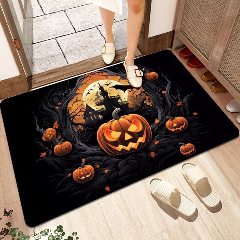 Halloween Bath Rug with Ghost & Pumpkin Design B#153 - Indoor Welcome Mat
