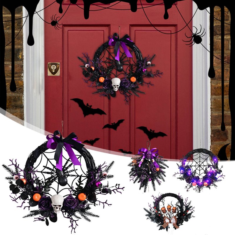 Halloween Wreath for Front Door L-9 - Spooky Fall Door Decorations for Home & Porch