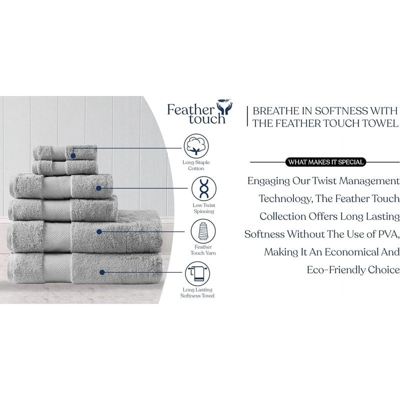 Delara Organic Cotton Towel Set - Light Gray, 10 Pieces, 650 GSM Plush, Quick Dry & Ultra-Absorbent