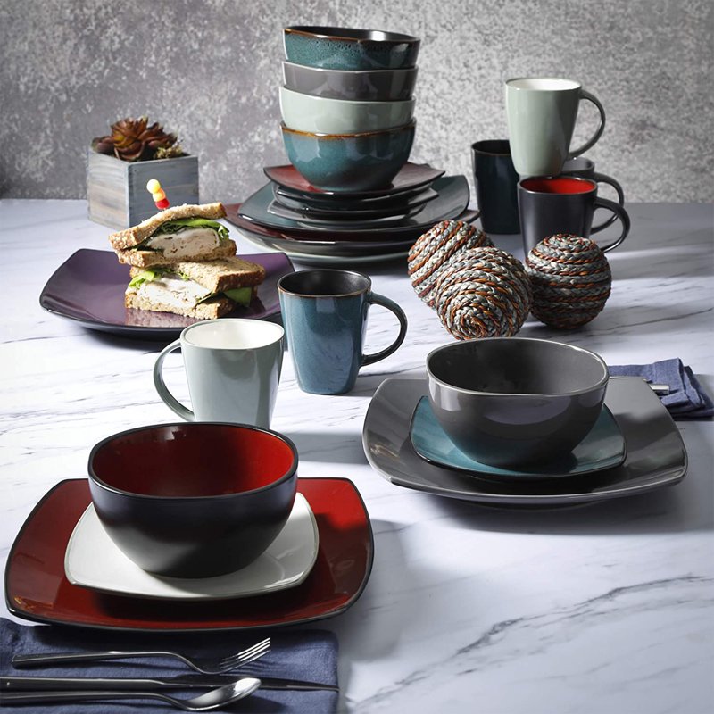 16-Piece Square Dinnerware Set - Gray Stoneware