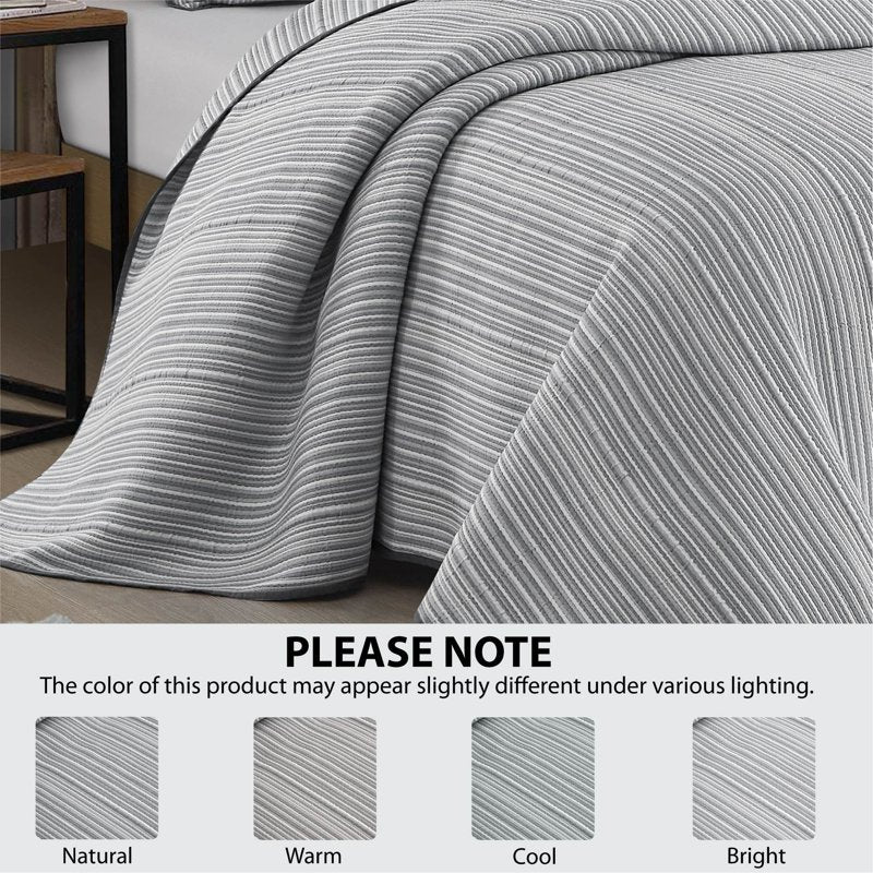 Black Full/Queen Stripe Quilt - Lightweight Reversible Bedding
