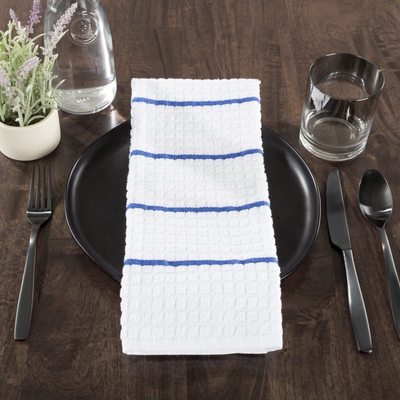 100% Cotton Kitchen Towels Set - 8 Pack Stripes & Solids 16”x28”