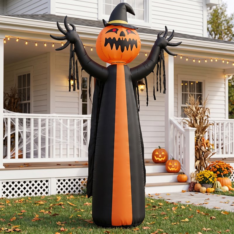 10 FT Halloween Inflatable Pumpkin with Turning Head Outdoor Decoration