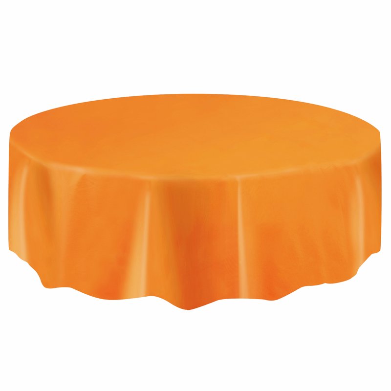84-Inch Orange Round Plastic Table Cover - Single