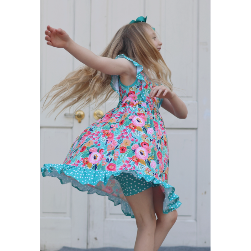 Girls Turquoise Angel Sleeve Dress & Shorts Set - Light Turquoise 10 - New Beginnings