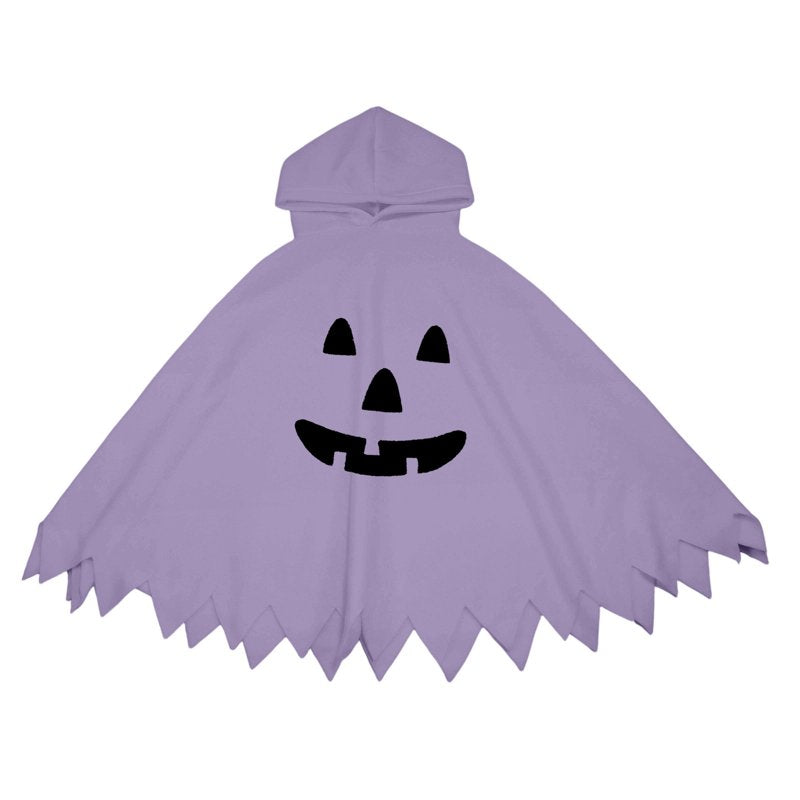 Purple Ghost Face Kids Halloween Costume Cape for Boys Girls 4-6 Years