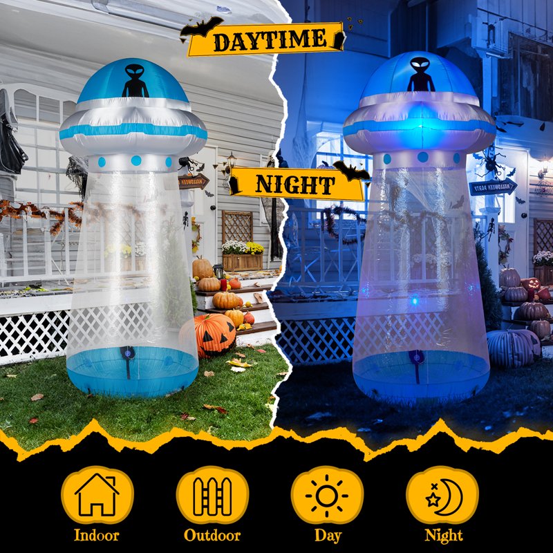 8.8 FT Halloween UFO Inflatable Yard Decoration with LED Lights & Stand-In Design