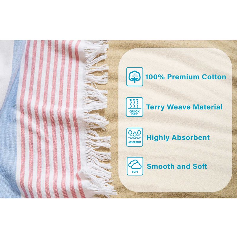 Sunset Summery Stripe Cotton Beach Towel with Fringe - 35x68 Inches