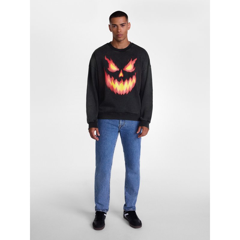 Men's Halloween Evil Jack Graphic Sweatshirt Black Soot XL - Spooky Costume Top