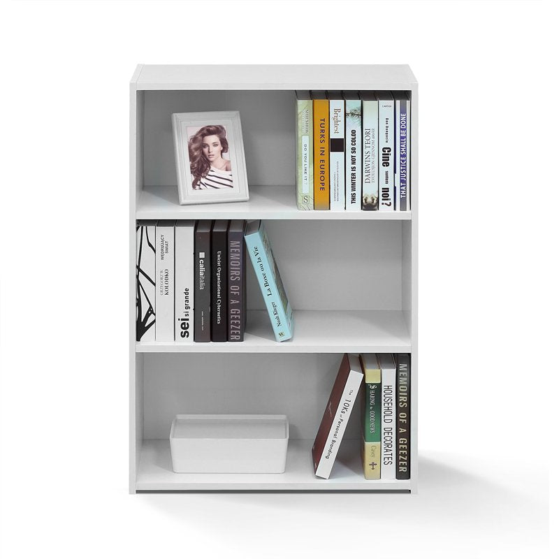 Contemporary 3-Shelf Bookcase in Soft White - Space Saving Design
