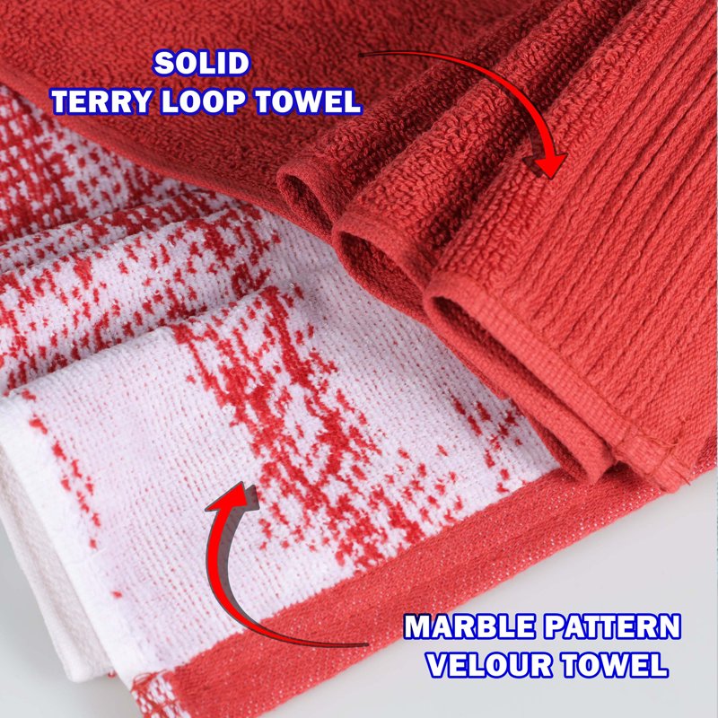 Superior Cotton Assorted Solid and Marble Towel Set - Terra Cotta, 8 Pieces