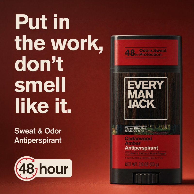 Men's Cedarwood Amber Antiperspirant Deodorant - 48-Hour Odor Protection, Plant-Based, 2.6 oz