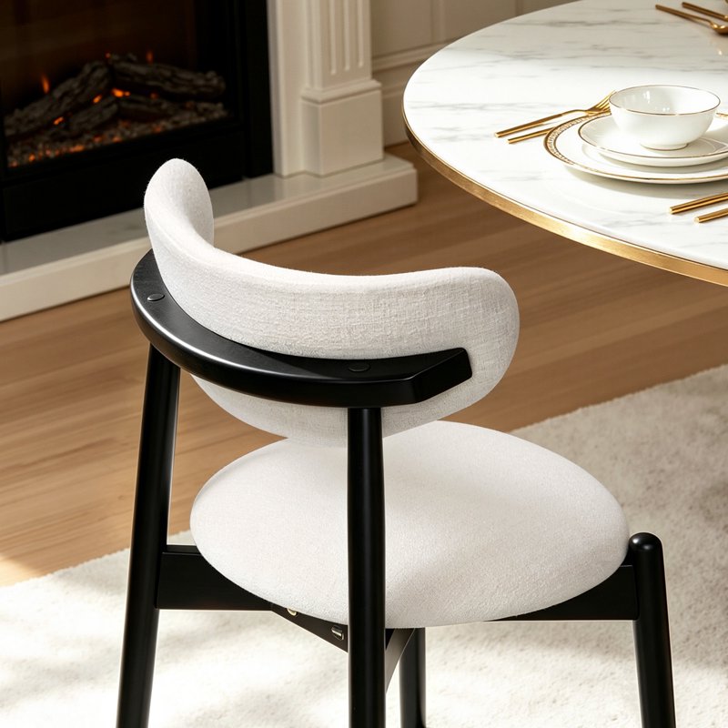 Upholstered Wooden Dining Chair Set of 2 - White/Black