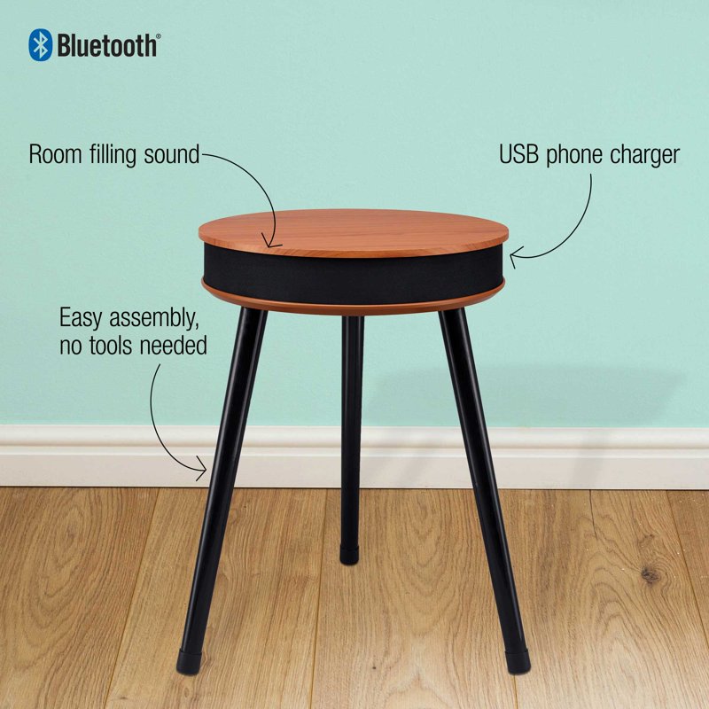 Round End Table with Bluetooth Speaker and USB Charging Port - Walnut Finish