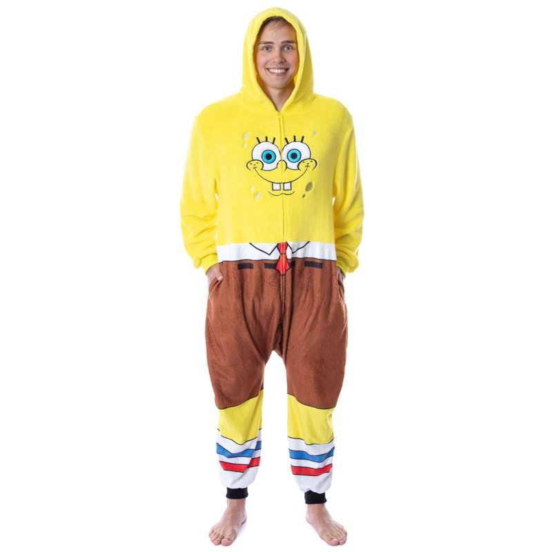 Men's SpongeBob SquarePants Hooded Union Suit Pajama Sleepwear - Multicolor 2X/3X