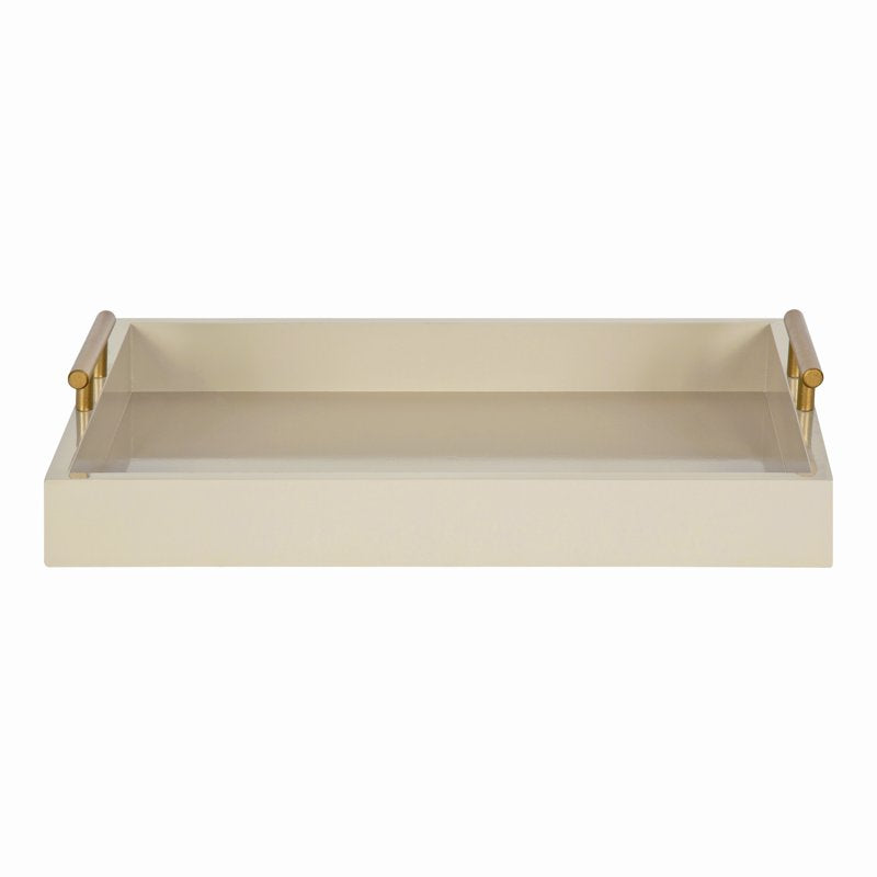 Decorative Wood Tray with Gold Metal Handles - Brown