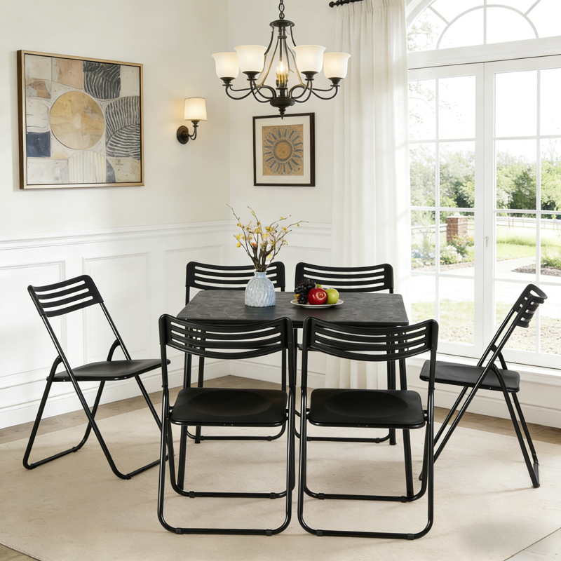 34-Inch Square Folding Table - Portable Black Card Table