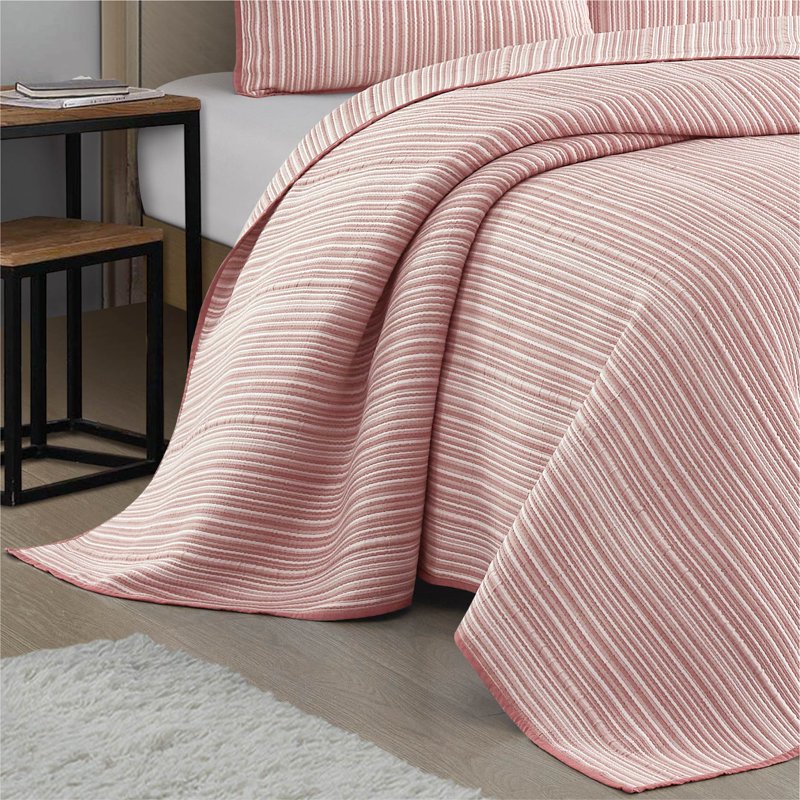King Reversible Stripe Quilt - Red Rust Lightweight Bedding