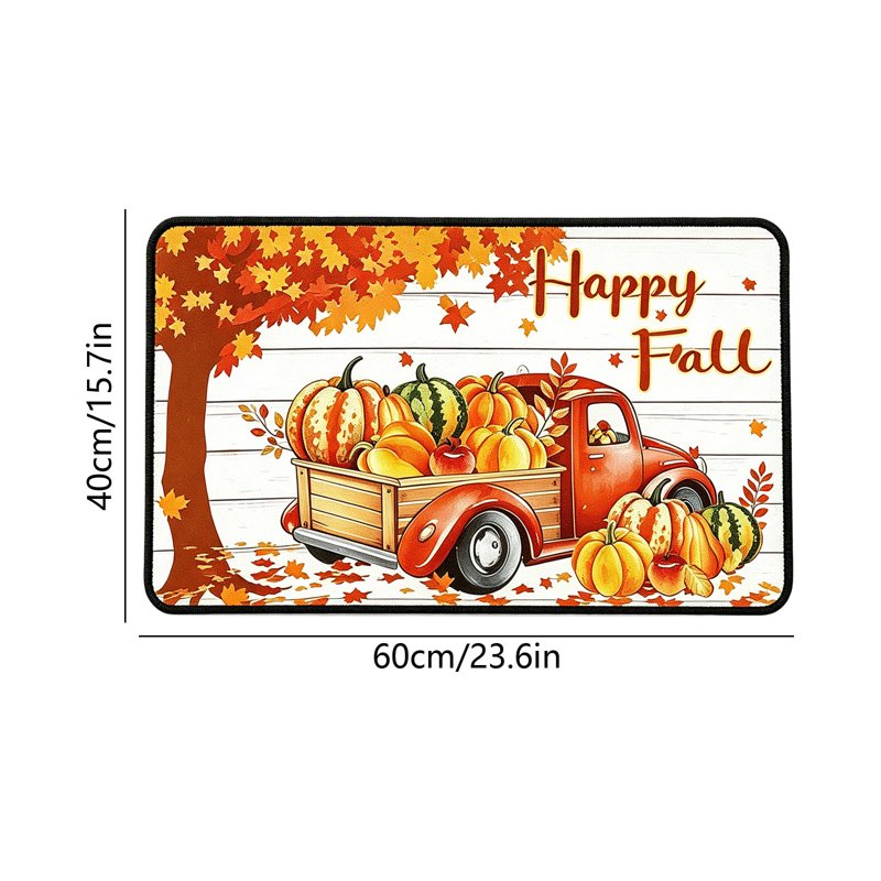 Thanksgiving Non-Slip Harvest Doormat - Truck with Pumpkins Sibling S
