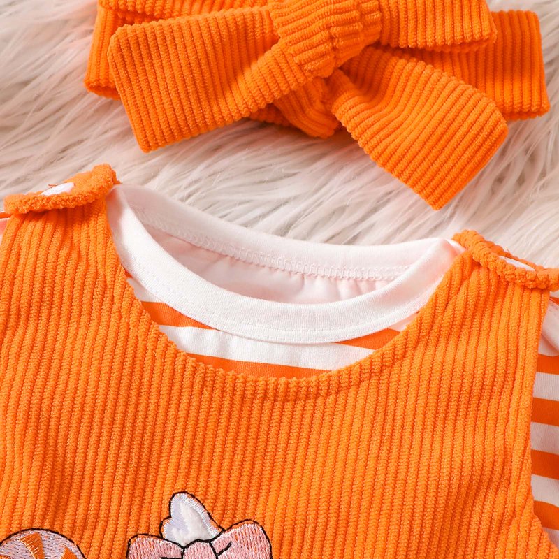 Baby Girl Halloween Outfit Pumpkin Romper Skirt Set with Headband - A14-Orange, 9-12 Months