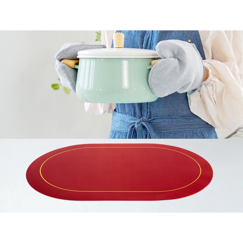 Faux Leather Placemats Set of 6 - Black & Red, Washable