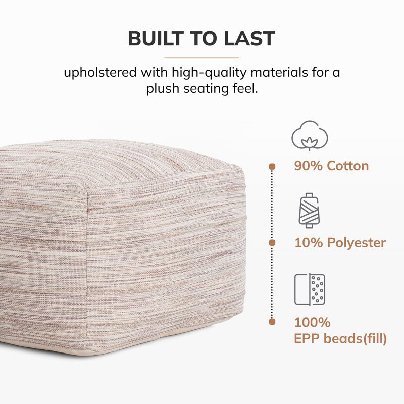 Joya Taupe Square Pouf Ottoman 22-Inch Contemporary Floor Seat