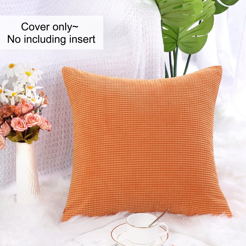 Orange Corduroy Decorative Throw Pillow Cover 18x18 Inch - Textured Accent Pillow