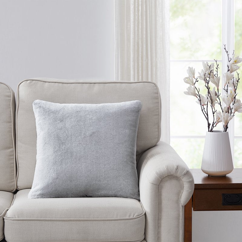 Grey Tipped Faux Fur Throw Pillow - 20x20 Decorative Cushion - Sibling Variation 1