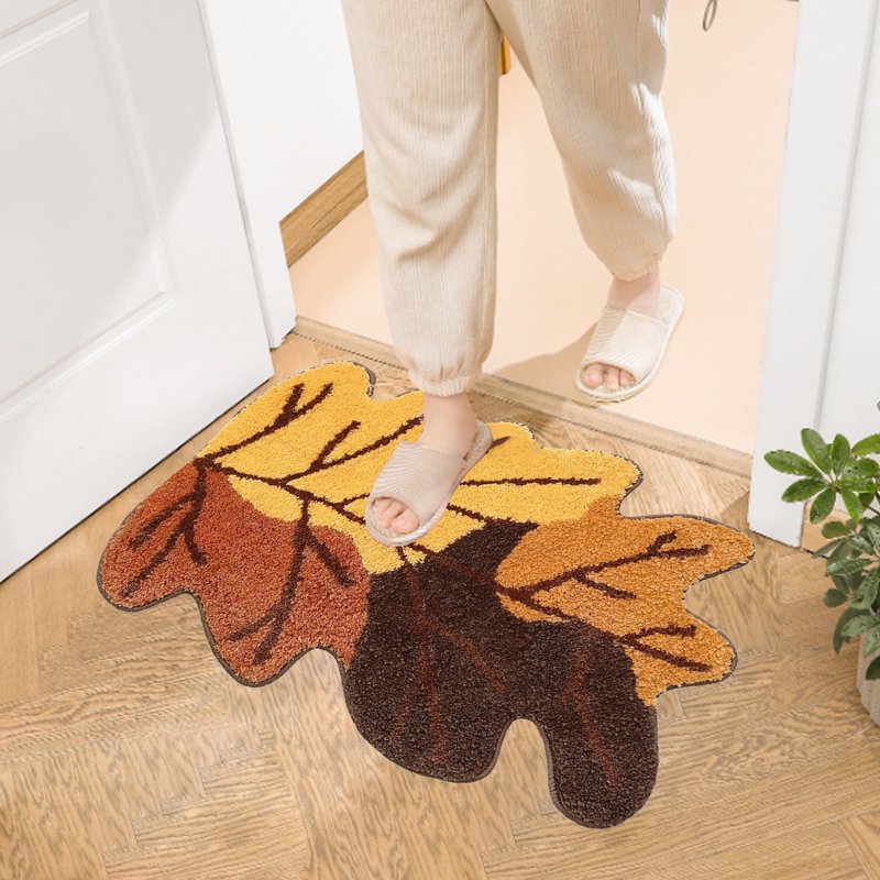 Fall Maple Leaf Doormat - Imitation Wool, Absorbent, Non-Slip, 15.75x23.62in - Yellow Variation