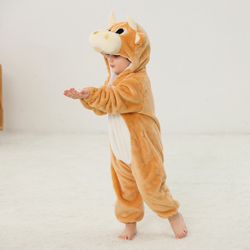 Kids Animal Cosplay Romper - Hooded Flannel Jumpsuit for 18-24 Months - Yellow