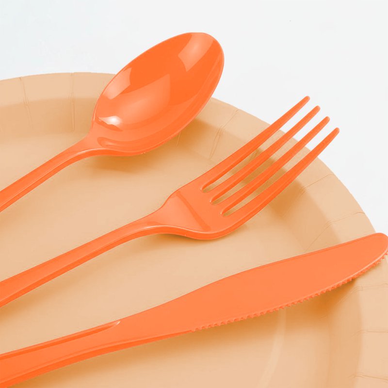 Disposable Cutlery Set - Tangerine 24 Pieces, Forks Spoons Knives for Parties