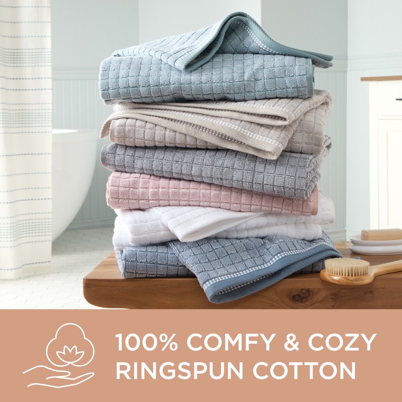 Textured Bath Towel Set - 4 Pieces, 30x58 Inches, 100% Cotton, Beige