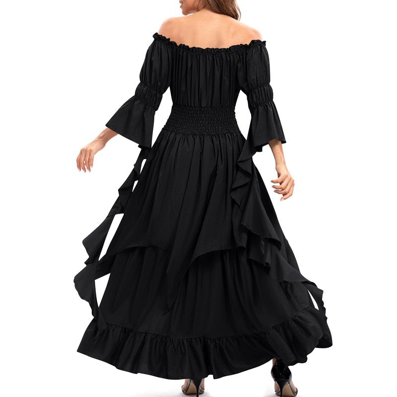 Women's Spring/Summer Renaissance Dress Black S Long Sleeve Solid Casual Dress - Fashion & Stylish
