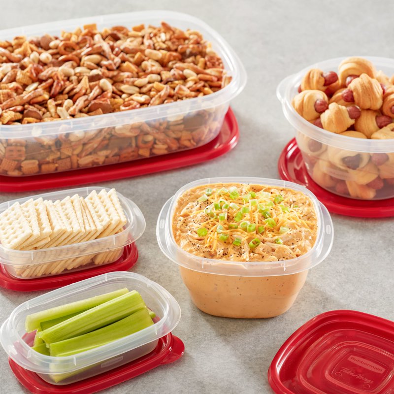 5-Cup Food Storage Containers - Set of 3, Red Plastic Bowls