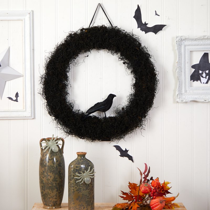 Halloween Black Raven Twig Wreath - 30 Inch Artificial Decor for Indoor Use