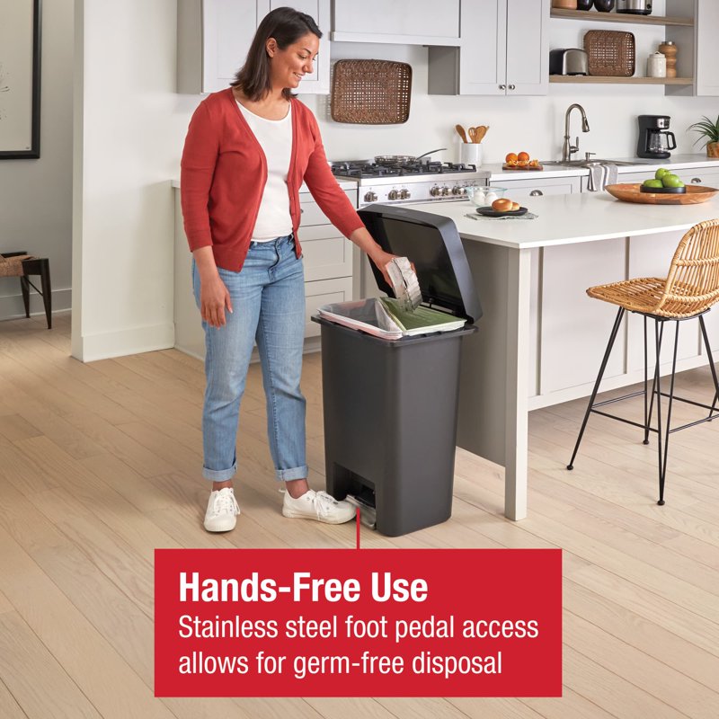 19 Gallon Dual Compartment Step Trash Can - Charcoal Plastic Rim