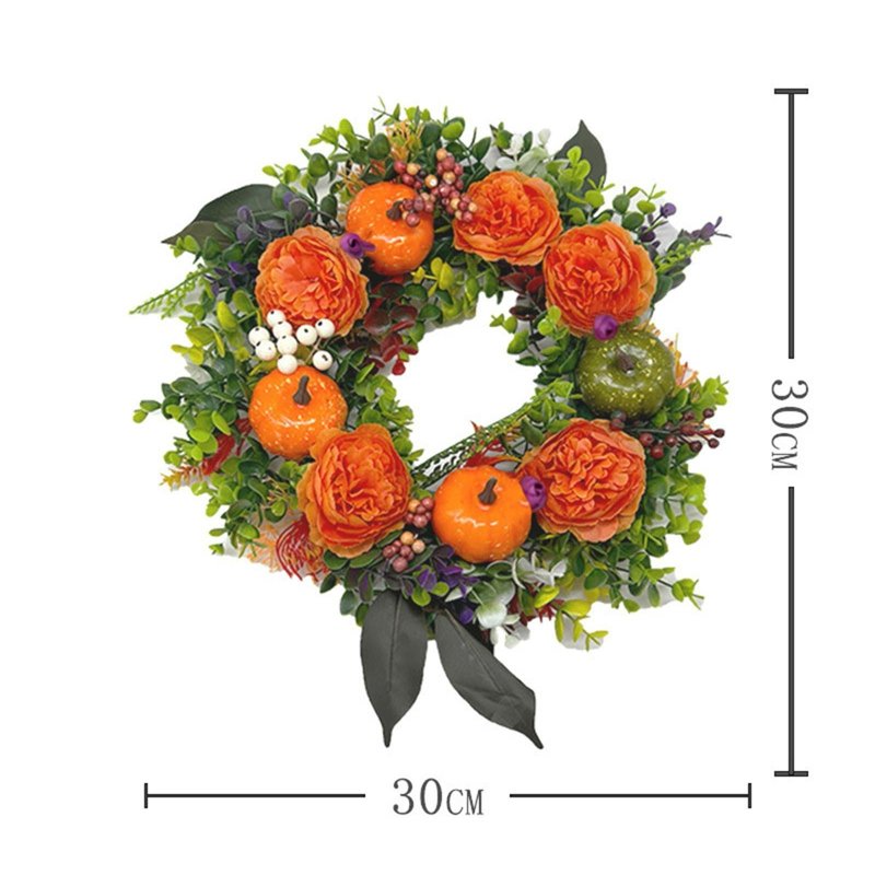 Fall Garland with Halloween Leaves and Pumpkins - Multicolor B, 12 Inch