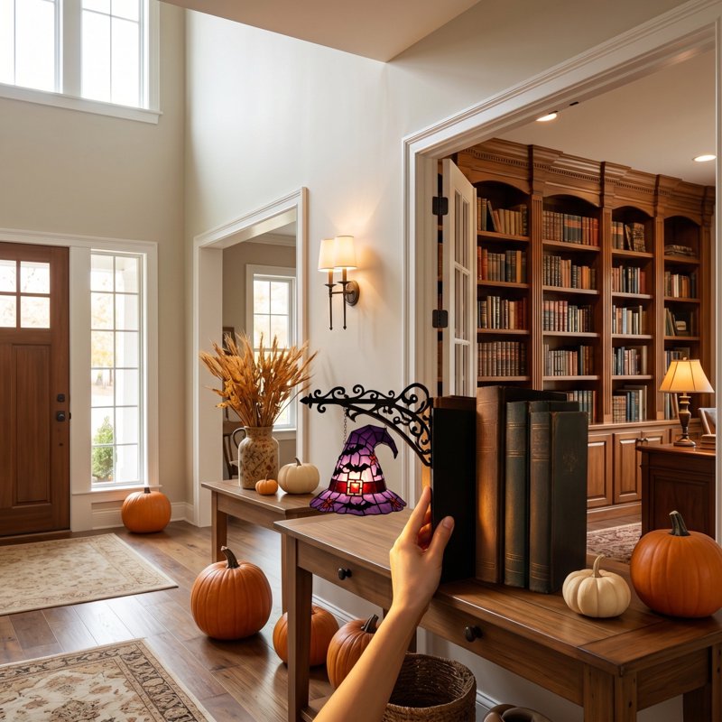 Halloween Bookshelf Lamp AA12 - Vintage Library Lantern Hanging Witch Hat Light