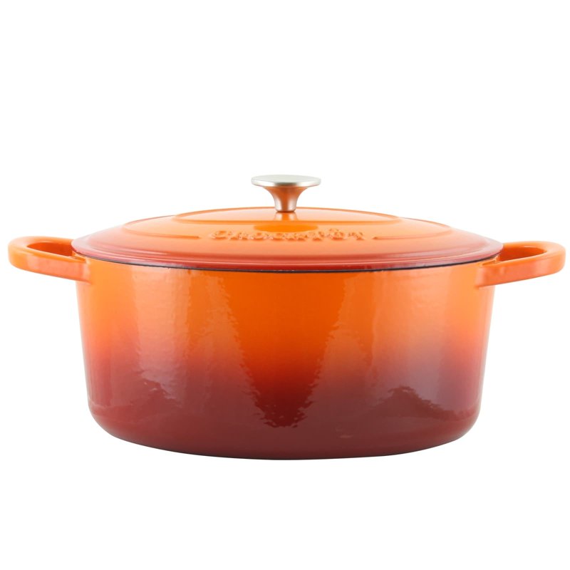 7 Qt Cast Iron Dutch Oven with Self-Basting Lid - Sunset Orange