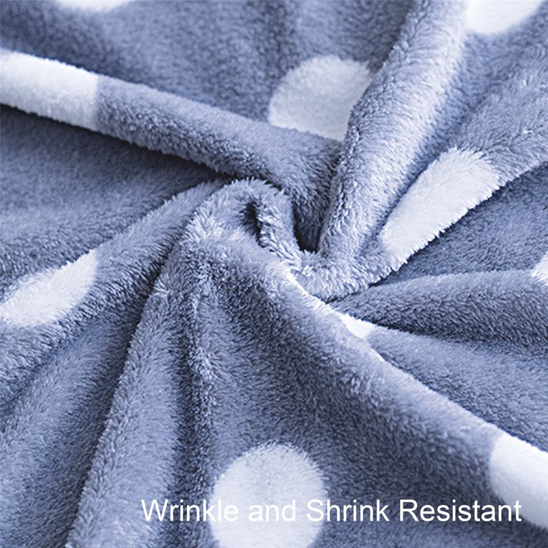 Fleece Throw Blanket Set - 50x60 Inch Cozy Plush Nap Blankets - Blue & Grey Dot Design - 2 Pack