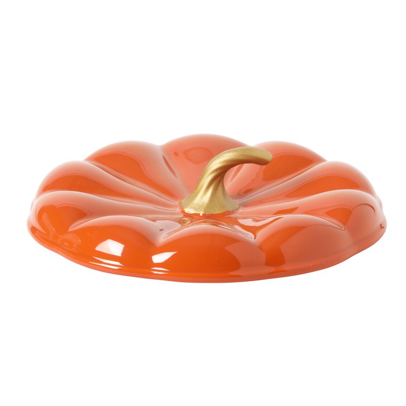 10-Inch Orange Pumpkin Pie Dish with Lid - Ceramic Bakeware