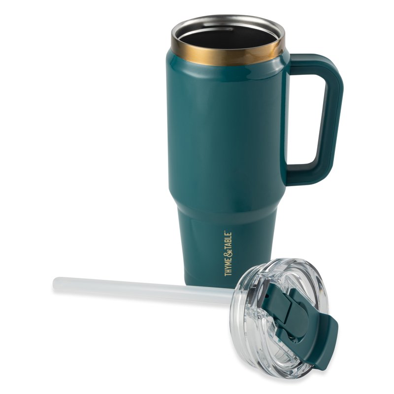 32 oz Stainless Steel Tumbler with Handle & Dual Straw Lid - Teal Gloss