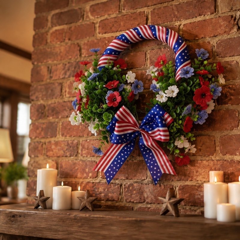 Nkmbld 4th of July Patriotic Wreath - Red White Blue Hydrangea Front Door Decor Z0A