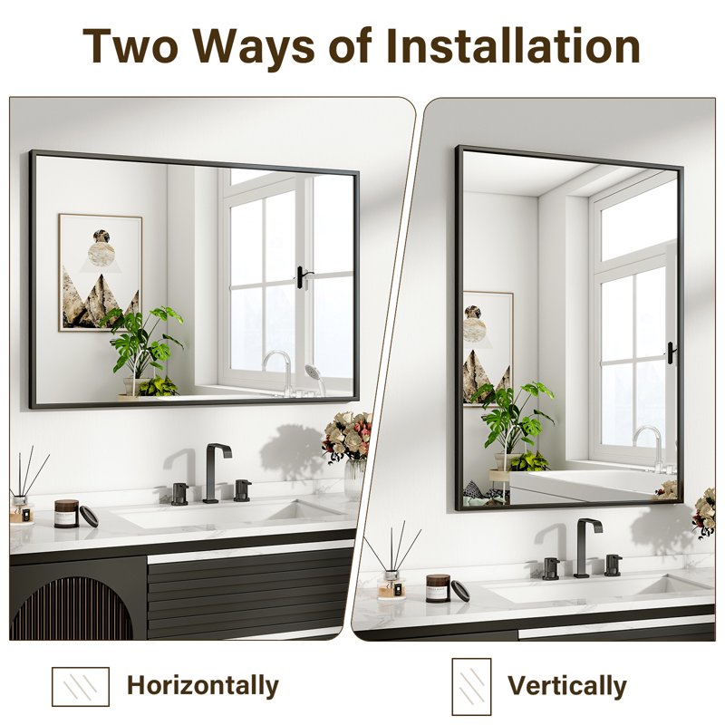 Rectangular Bathroom Wall Mirror 40x30 Inch Black Vanity Mirror with Aluminum Frame
